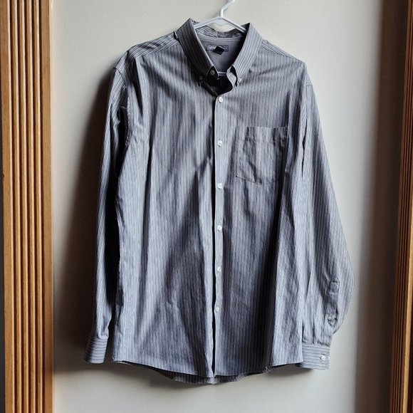 Eddie Bauer Gray Pin Striped Button Down Shirt Size Large - Picture 2 of 14